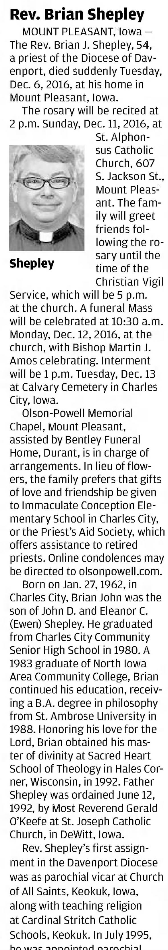 Obituary for brian J. Shepley, 1962-2016 (Aged 54)